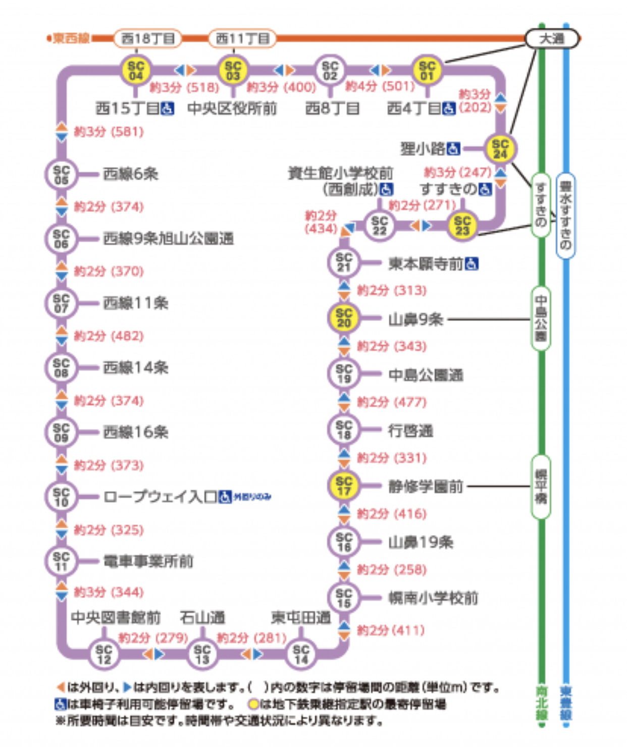 札幌市電路線図